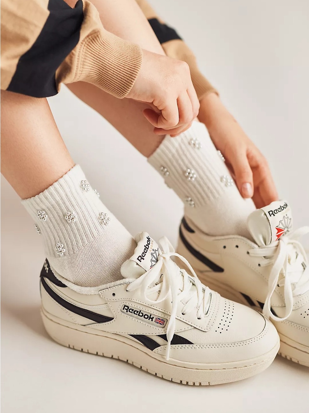 Anthropologie Reebok Club C Double Revenge White & Black Sneakers, Size 10